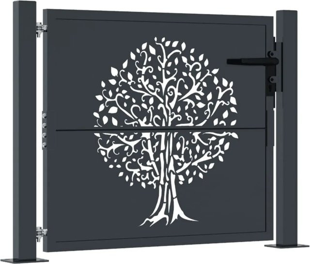 vidaXL Gartentor aus Stahl in Anthrazit mit Baum-Design, Breite: 105 cm, Höhe: 110 cm - Bild 1