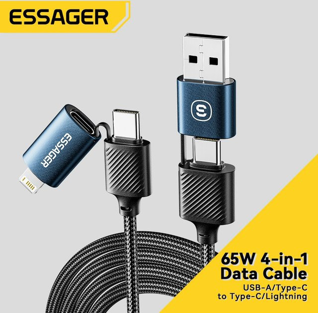 Essager 2 in 1 USB Typ C Schnellladekabel in Blau für Samsung, Xiaomi, Huawei und Apple Handys sowie Tablets - Bild 1