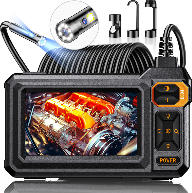 Aikokkl Endoskop mit zwei Linsen und 4,3 Zoll IPS Display, 1920P HD Inspektionskamera, IP67 wasserdicht, 7,9 mm Durchmesser, 5 m halbstarres Schlangenkabel, Schwarz - Bild 1