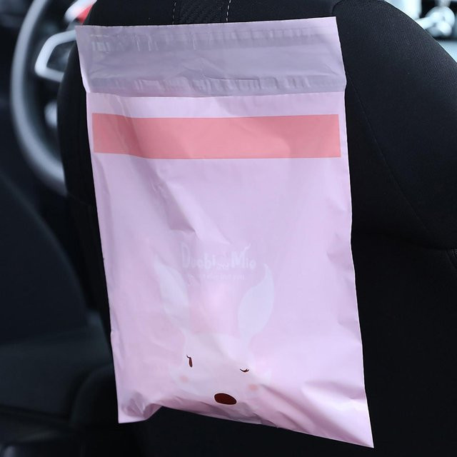 DIYelecs Tragbare Einweg Auto-Müllbeutel, 15 Stück, auslaufsicher und wasserdicht mit Selbstklebefläche, Pink und Weiß - Bild 1