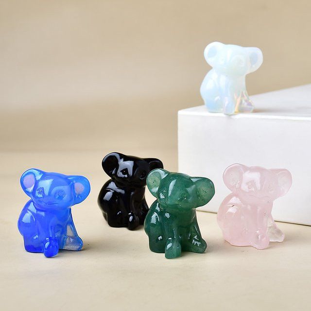Natürlicher Koala aus grünem Aventurin als geschnitztes Kristall-Ornament zur Dekoration und Heilung - Bild 1
