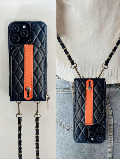 Luxuriöse Geldklammer-Brieftasche mit Lammfell-Print und Patchwork-Design als Handyhülle für iPhone 18 17 16 15 14 13 Pro Max in Schwarz - Bild 1
