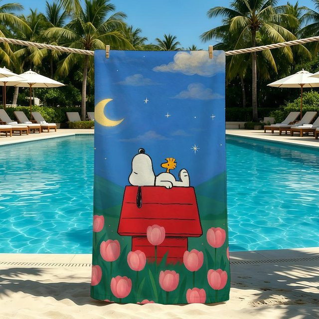 Snoopy Camping und Strandhandtuch von Cool Studio, schnelltrocknendes Microfaser-Handtuch mit Comic-Design, B/H: 40 x 70 cm, Multicolour - Bild 1