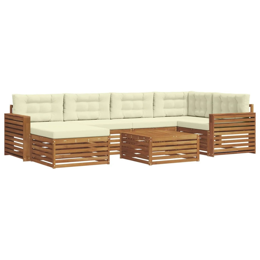 vidaXL Outdoor-Sofagarnitur 7-teilig aus Akazienholz mit Kissen in Natur und Creme - Bild 2