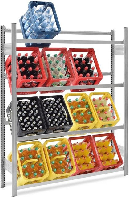 PROREGAL Getränkekistenregal Stecksystem T-Profil aus verzinktem Stahl, H x B x T: 175 x 150 x 30 cm, 4 Ebenen, Fachlast 150 kg - Bild 1