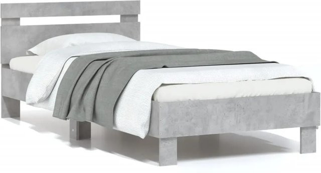 vidaXL Bettgestell mit Kopfteil aus Holzwerkstoff in Grau, B/H: 90 x 200 cm - Bild 1