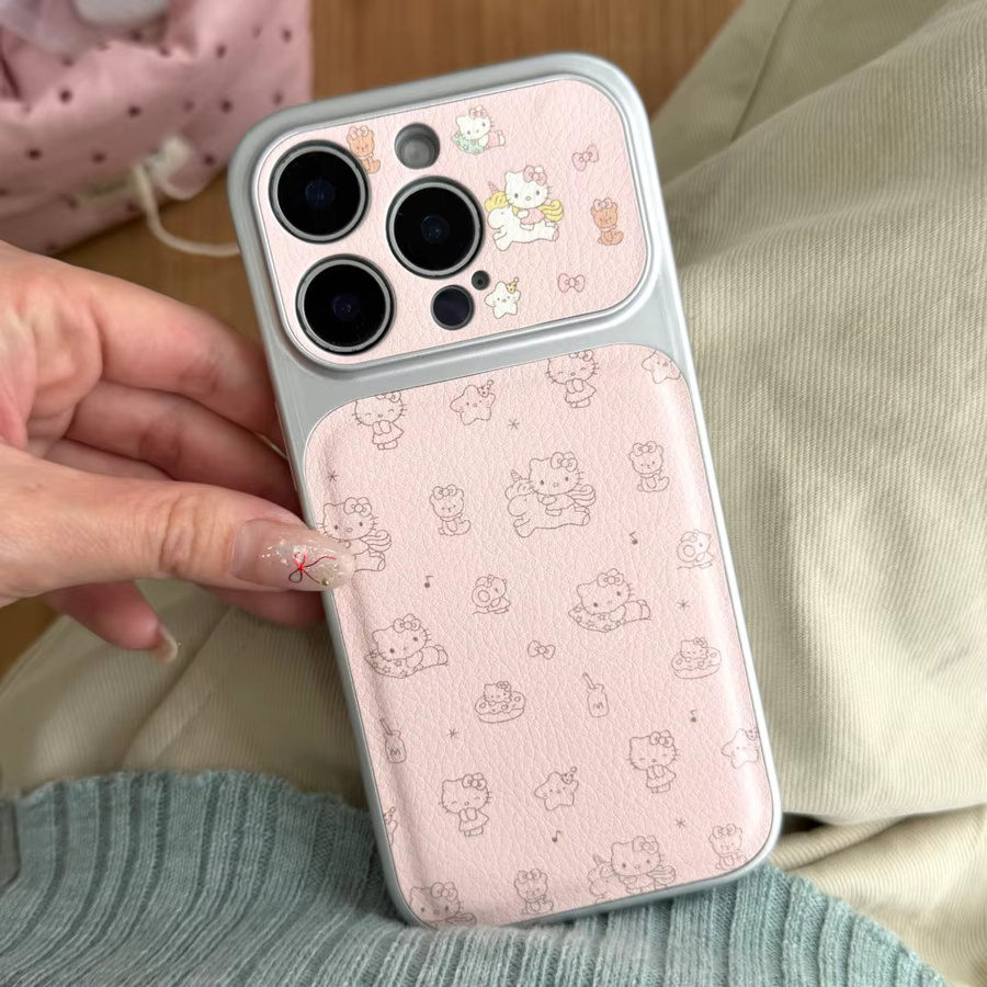 Sanrio Hello Kitty Handyhülle aus Leder mit Graffiti-Linien und großem Fenster für iPhone 17 16 15 14 Pro Max in Pink inklusive Lanyard - Bild 3