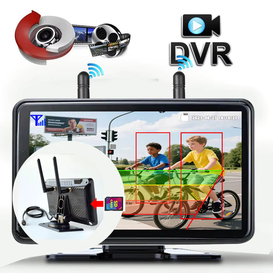 QXNY Kabellose Rückfahrkamera mit 7-Zoll-Touchscreen-Monitor und digitalem DVR-Rekorder sowie BSD-Alarm in Schwarz für LKW, Anhänger, Bus, Wohnmobil und Van - Bild 4