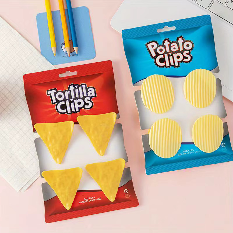4er-Set Chip-förmige Lebensmittel-Verschlussclips aus Kunststoff in Gelb zur Aufbewahrung von Snacks und Dokumenten - Bild 1