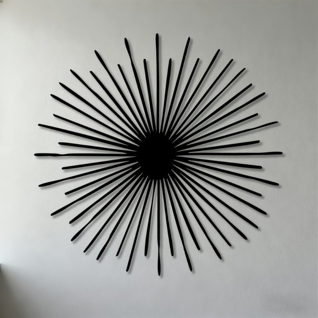 Moderne abstrakte Sonnenstrahlen Wandkunst aus Metall in Schwarz von CIFBUY – Geometrische 2D Aluminium-Skulptur für dein Wohnzimmer, Schlafzimmer oder Büro - Bild 1