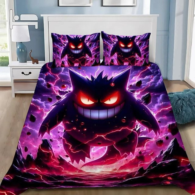 Bettwäscheset Binchi Fitness mit Cartoon Böse Gengars Motiv, 2-teilig aus Mikrofaser, Farbe: Lila, B/H: 135 x 200 cm - Bild 1