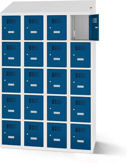 rotstahl Fächerschrank mit Ladefunktion und 20 Fächern, dunkelblau, Korpus lichtgrau, B: 120 cm, H: 200 cm - Bild 1