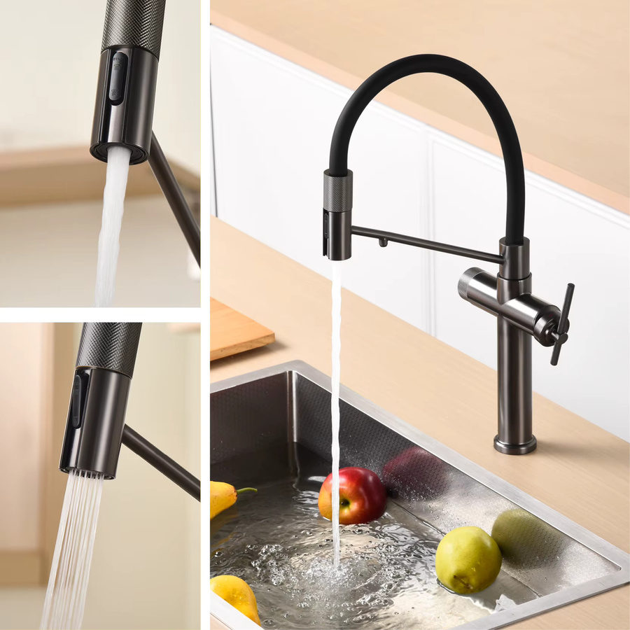 Aitana 3-in-1 Einloch-Küchenarmatur in Gun Grey mit separatem Filter-Wasserhahn und ausziehbarem Sprühhahn für Heiß- und Kaltwasser - Bild 3