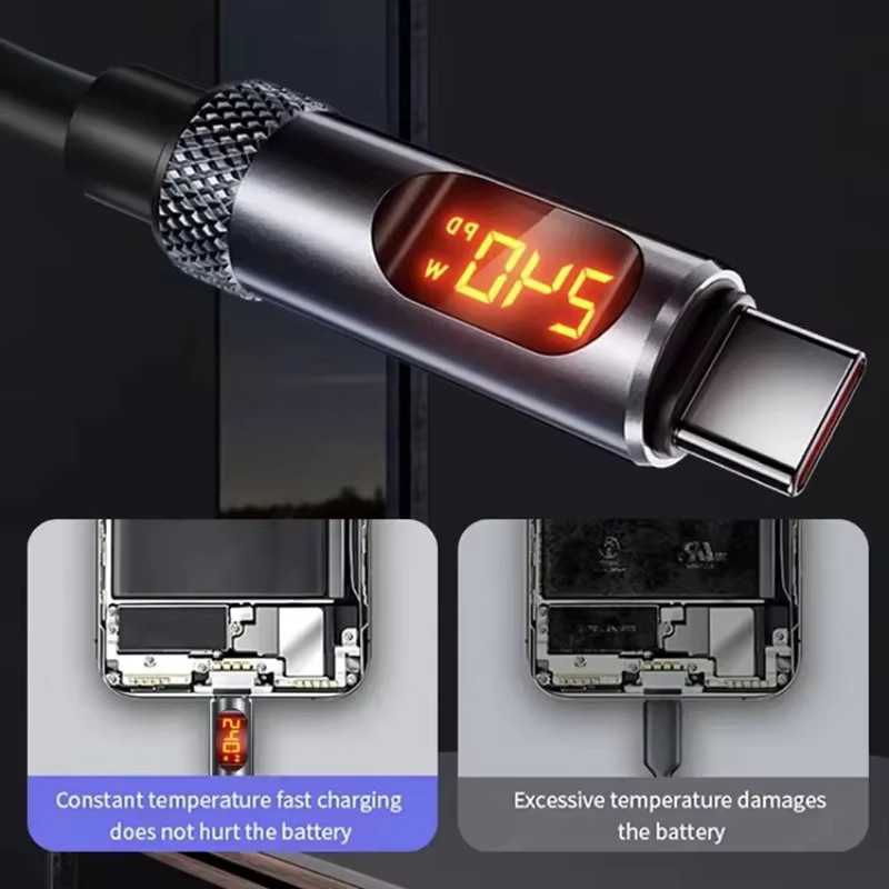 VBNM USB-C auf USB-C Schnellladekabel mit Digitalanzeige, 240 W, 480 Mbit/s, Aluminiumgehäuse, Schwarz - Bild 5