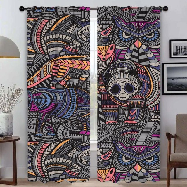 Halloween Tüll-Vorhang mit Tiermotiv für Schlafzimmer und Wohnzimmer, 2er-Set, Mehrfarbig, Breite: 50 cm, Höhe: 70 cm - Bild 1