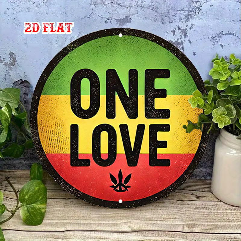 Potdemiel Reggae Spirit Rundes Aluminiumschild One Love Unity Metallwandkunst in Grün Gelb Rot Durchmesser: 20 cm - Bild 3