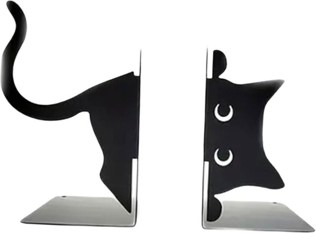 Sharprepublic Katzen-Buchstützen aus Metall in Schwarz als dekorative Tier-Skulpturen für schwere Bücher - Bild 1