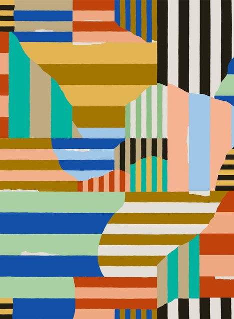 Coordonné Wallpaper Landscape Motiv mit Streifen in Multicolor, selbstklebend, Vlies-Tapete - Bild 1