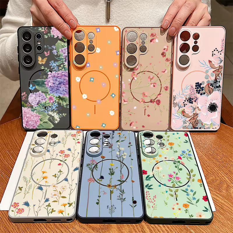 Magnetische Handyhülle mit Blumenmuster für Samsung Galaxy S25 S26 Ultra S24 S23 FE A56 A37 A16 A55 A15 A36 in Orange Multicolour - Bild 4