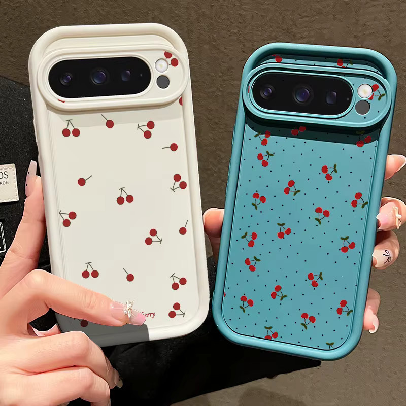 MOESOE Handyhülle mit Kirschmuster für Google Pixel 10 9 8 7 Pro XL und 9A 8A 7A, stoßfeste TPU Softcover in Schwarz - Bild 2