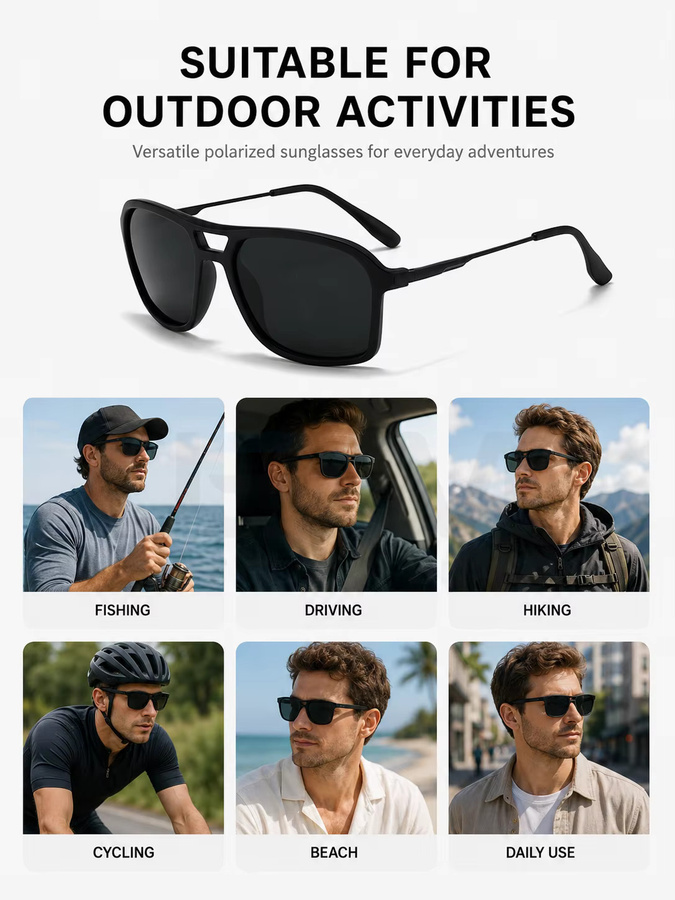 JSJM Sonnenbrille, eckig, Vollrand, Kunststoff, schwarz, Unisex, polarisiert - Bild 3