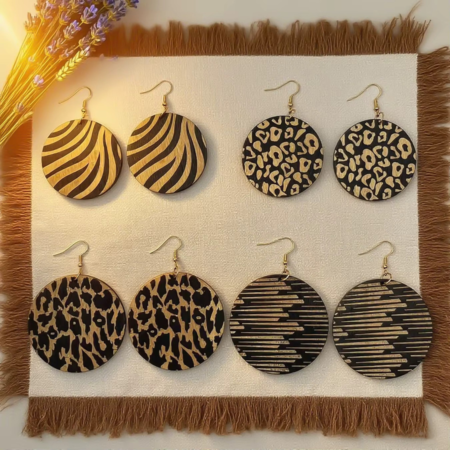 YULUCH Creolen Holz, Leopardenmuster, Damen, 4 Paar Set - Bild 2