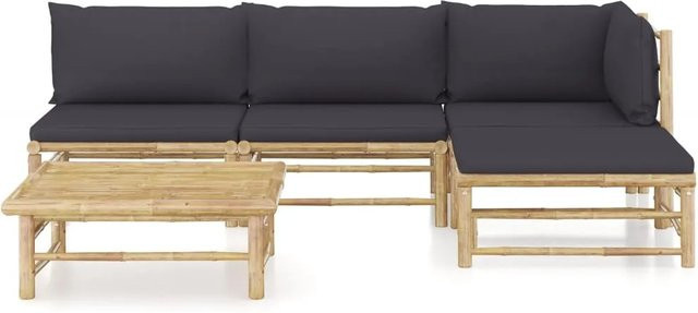 vidaXL 5-tlg Garten-Lounge-Set aus Bambus mit grauen Polstern in L-Form - Bild 1