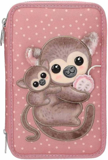 TOPModel Depesche 3-Fach Federtasche JUICY mit Affen-Applikation in Pink und Altrosa inkl. Stifte B/T/H: 7,5 x 13 x 20 cm - Bild 1