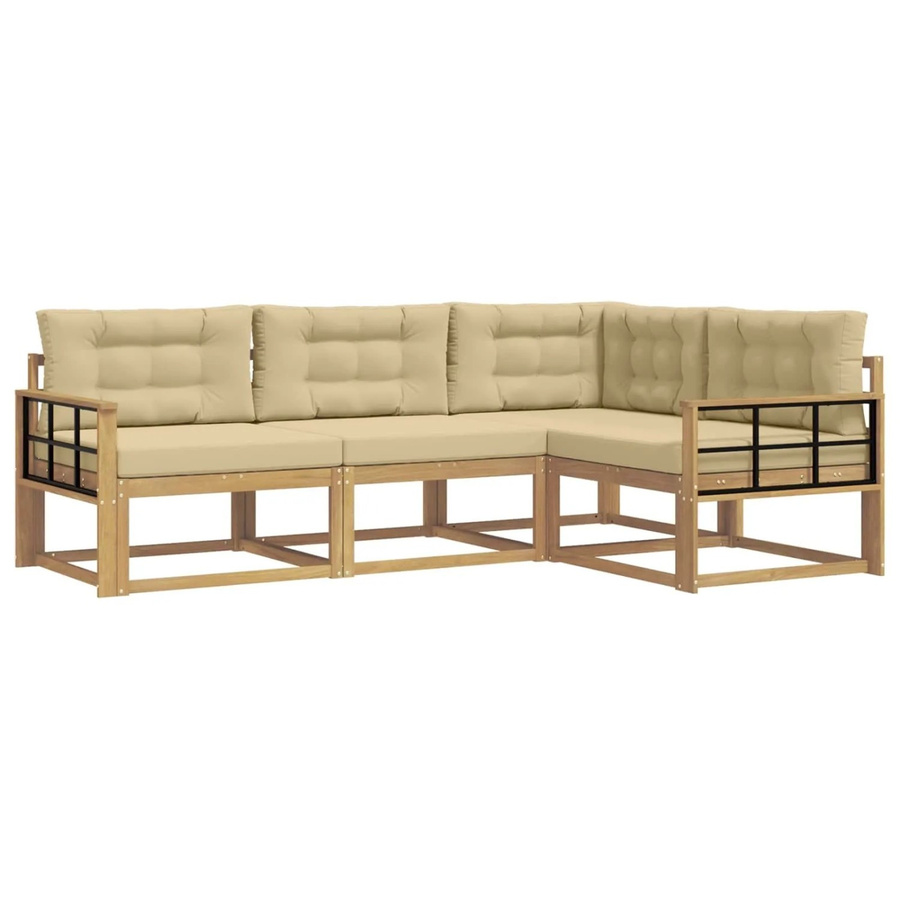vidaXL Outdoor-Sofagarnitur in L-Form aus Akazienholz mit Kissen, Weiß und Beige - Bild 2