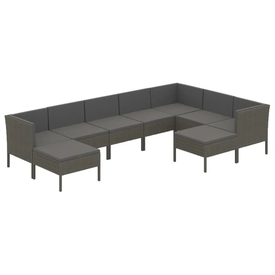 vidaXL 9-tlg Garten-Lounge-Set Modell 18 in Grau und Anthrazit mit Auflagen aus Poly Rattan und Metallgestell - Bild 2