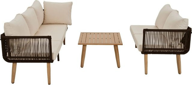 okwish Gartenmöbel-Set mit Tischplatte in Holzmaserung und beige geflochtenem Seilhandwerk, B/T/H: 183,0 x 66,0 x 45,3 cm - Bild 1