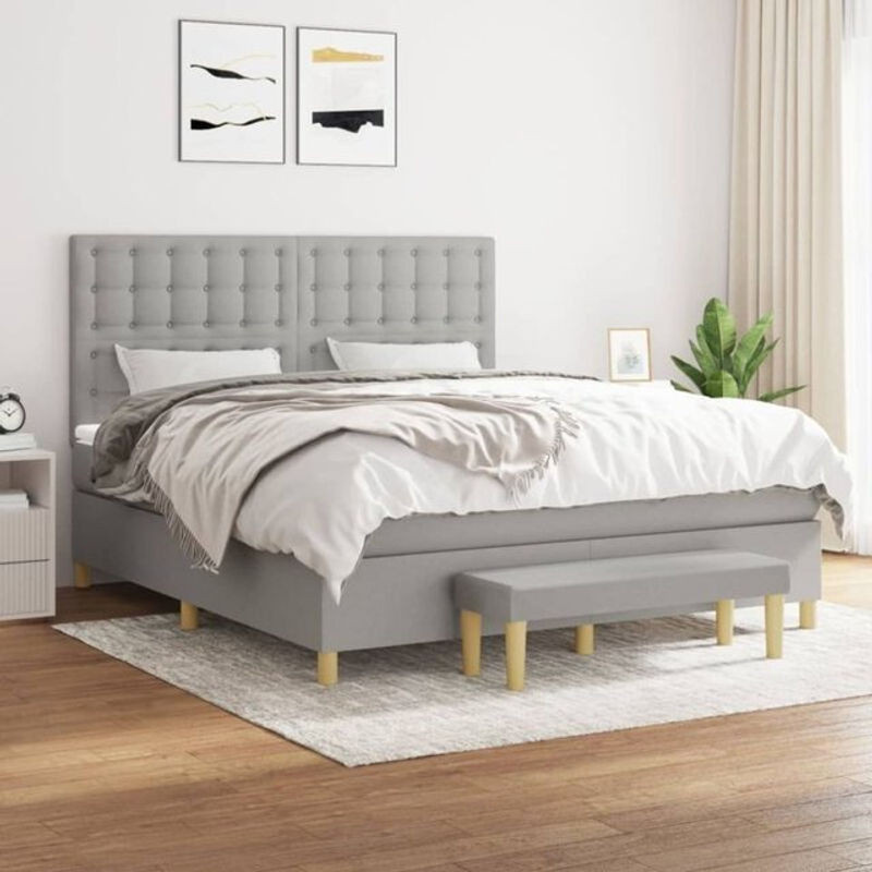 Vidaxl Boxspringbett mit Matratze in Grau aus Stoff, B/T/H: 180 x 200 x 118 cm - Bild 1