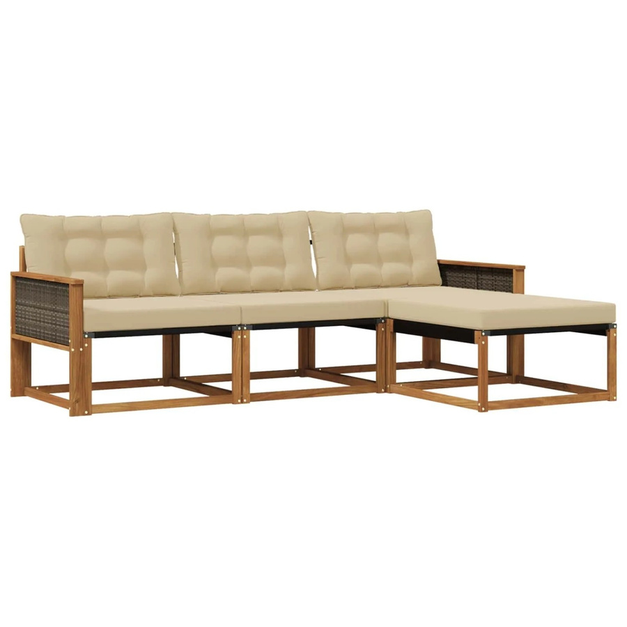 vidaXL Outdoor-Sofagarnitur L-Form aus Akazienholz mit Textilene und Kissen in Beige und Natur - Bild 2