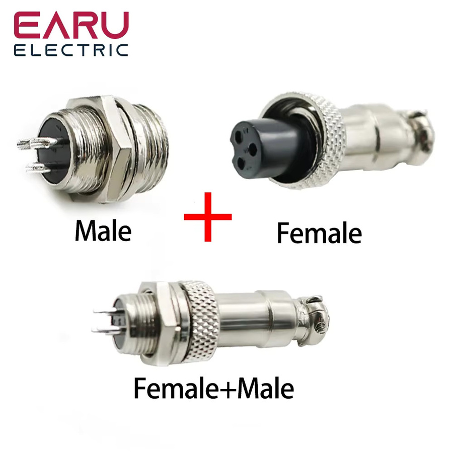 EARU Luftfahrt-Stecker Rundsteckverbinder GX12 GX16 GX20 in Silber, männlich oder weiblich, erhältlich in 2 bis 12-polig für 12 mm, 16 mm oder 19 mm Kabel - Bild 2