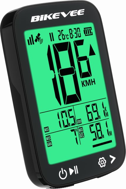 Bikevee GPS-Fahrradcomputer kabellos und wasserdicht in Schwarz mit LCD-Display für Rennrad und MTB - Bild 1