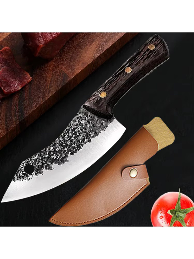 InLeung Handgeschmiedetes Chefmesser mit Holzgriff und Schutzhülle in Silber - Bild 7