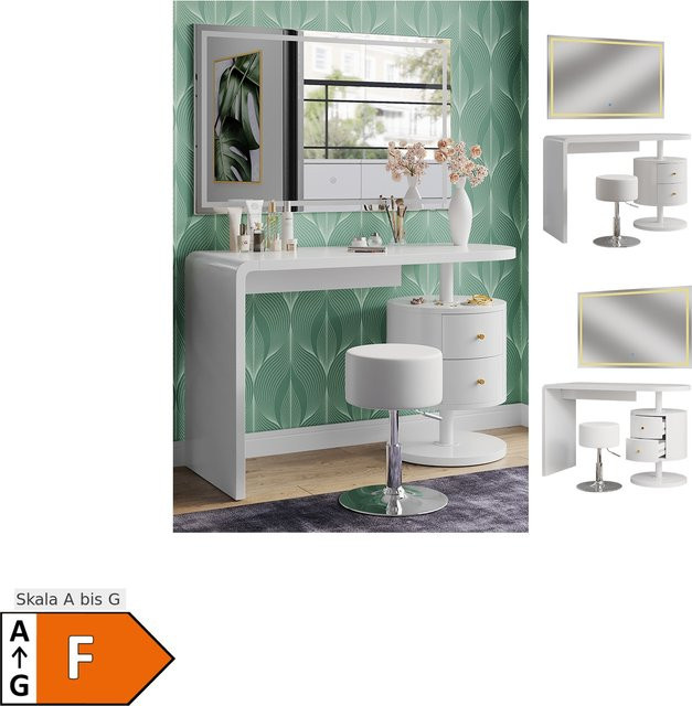 Vicco Schminktisch Lara Weiß Hochglanz mit LED-Spiegel und Hocker Breite: 120 cm - Bild 1