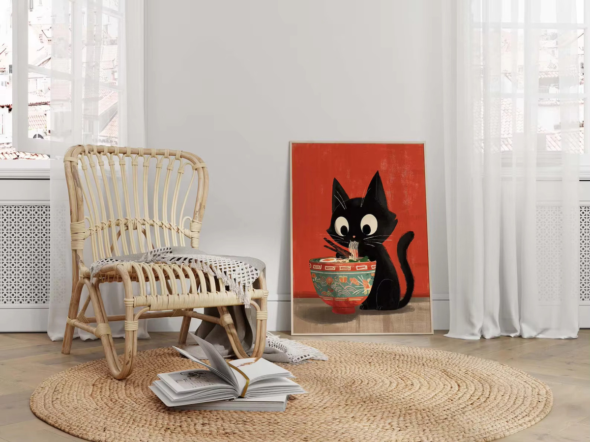 Vintage Ramen-Katzen-Poster von SHENCHEN als mehrfarbige Wanddekoration im rechteckigen Design - Bild 2