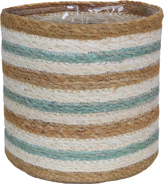 A.H.G. Pflanzkorb aus Seegras im Zick-Zack-Design, wasserdicht, Salbeibeige, Durchmesser: 18 cm, Höhe: 18 cm - Bild 1