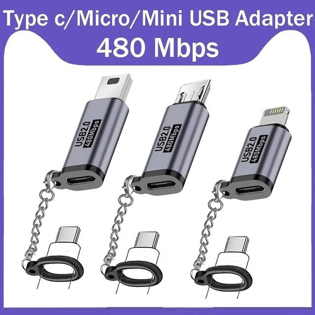 USB-C-Adapter Typ C Buchse auf Micro-USB und Lightning Konverter für iPhone, Samsung und Xiaomi - Bild 1