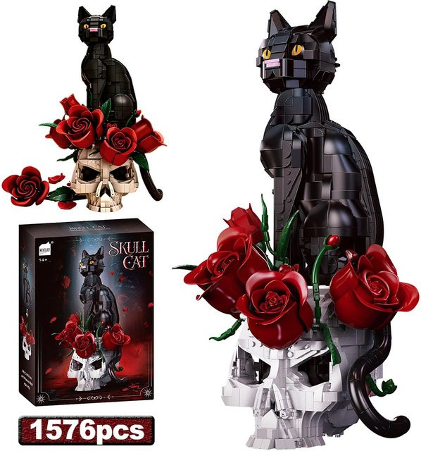 ZKZC Totenkopf-Katzen-Rosen-Blumen-Modell, Bausteine, 1576 Teile, ab 14 Jahren - Bild 1