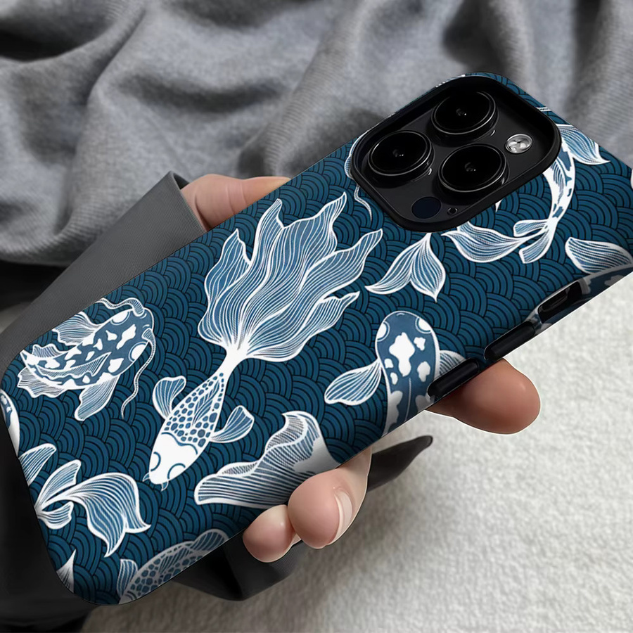 Casegame Matte Bumper Schutzhülle mit MagSafe für iPhone 17 16 15 14 13 Pro Max, Stoßfeste PC Hülle, Blau Koi-Wellen - Bild 5