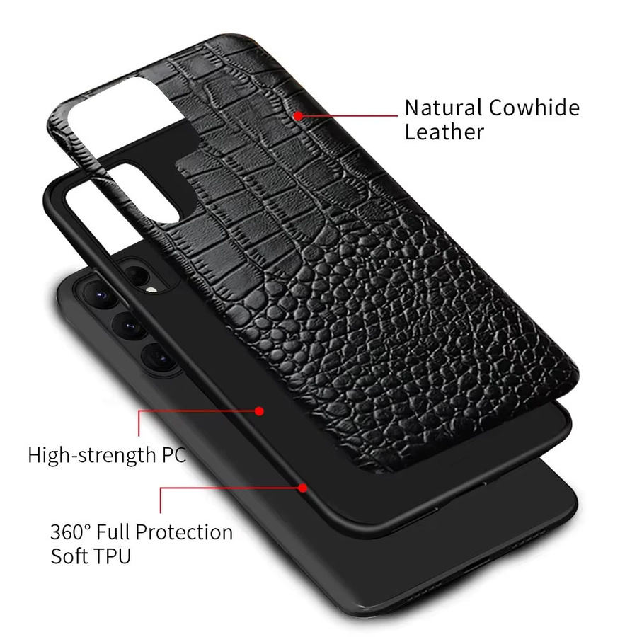 Echtleder Handyhülle für Samsung Galaxy S24 Ultra, S23 Ultra, S22 Ultra, S21 Ultra, Note 20, A53, A54 5G in Schwarz - Bild 2