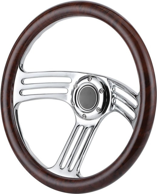 Aimo Vintage-Stil Speichenlenkrad mit Dunkelholzgriff und Chrom-Details, Durchmesser: 35 cm - Bild 1