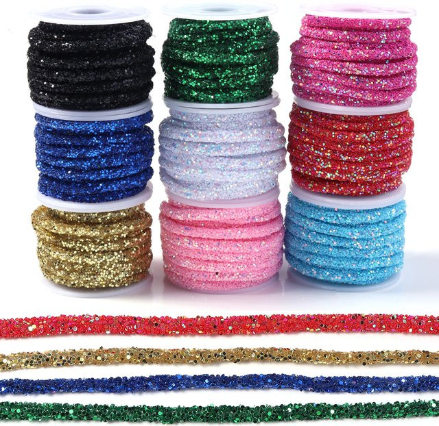 Bunter Strass-Pailletten-Besatz aus PVC als weiche Schlauchkordel, 6 mm Durchmesser, 5 Yards Länge, ideal für DIY-Kleidung und Dekoration - Bild 1