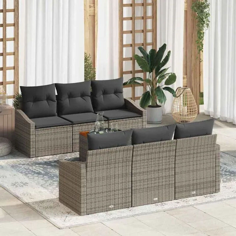 7-teiliges modernes Polyrattan Garten-Sofa-Set von vidaxl in Grau mit Akazienholz und Stahl - Bild 1