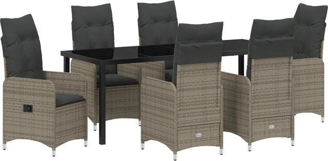 vidaXL 7-teiliges Garten-Essset aus Polyrattan mit Kissen in Grau für Garten, Balkon oder Terrasse - Bild 1