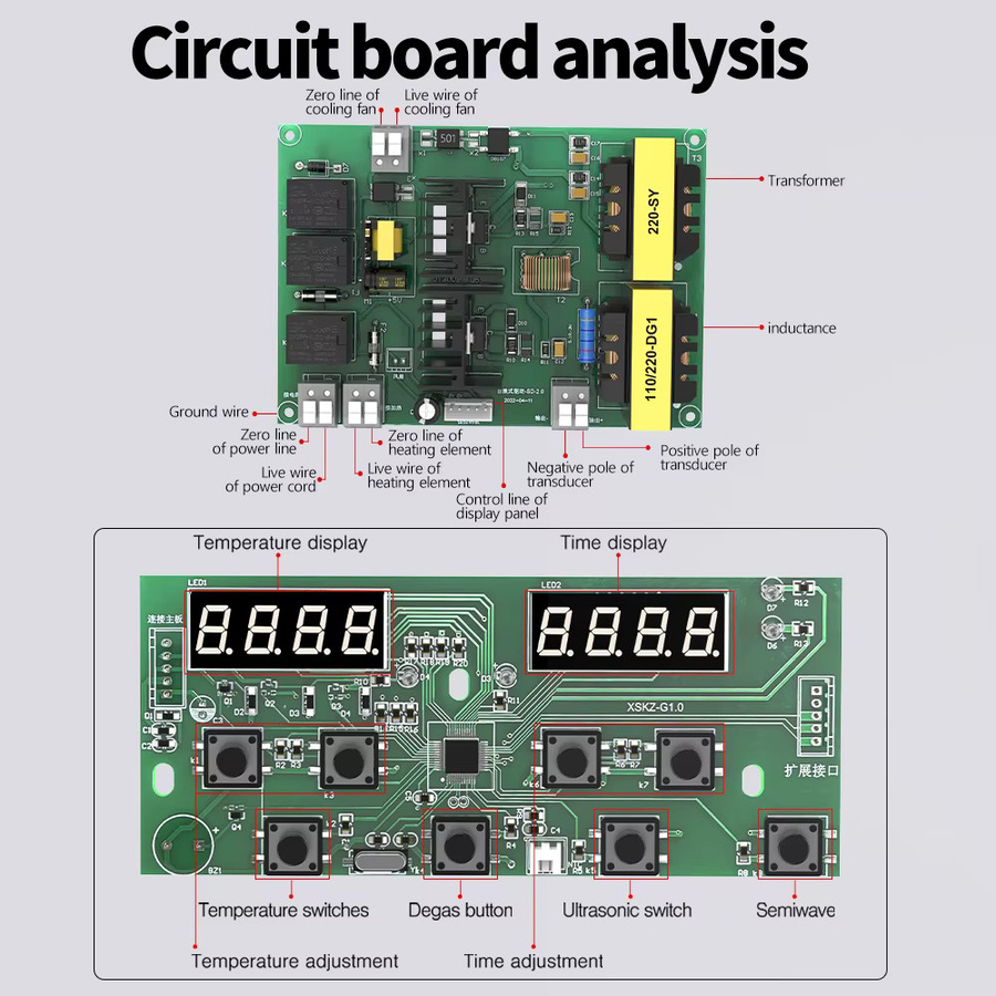 Granbo DIY Ultraschallreiniger Kit mit Antriebsplatine und Wandler für Ultraschallreinigungsbadewannen, 60 bis 900 W, 40 KHz - Bild 2