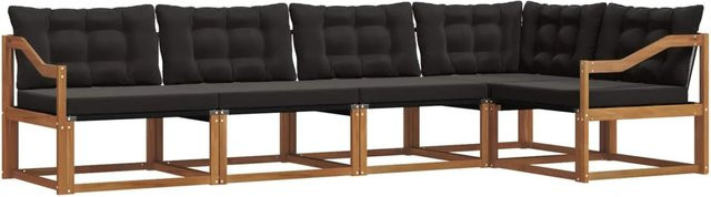 vidaXL Outdoor-Sofagarnitur 5-teilig aus Akazienholz und Textilene in Schwarz und Natur mit UV-beständigen Kissen - Bild 1