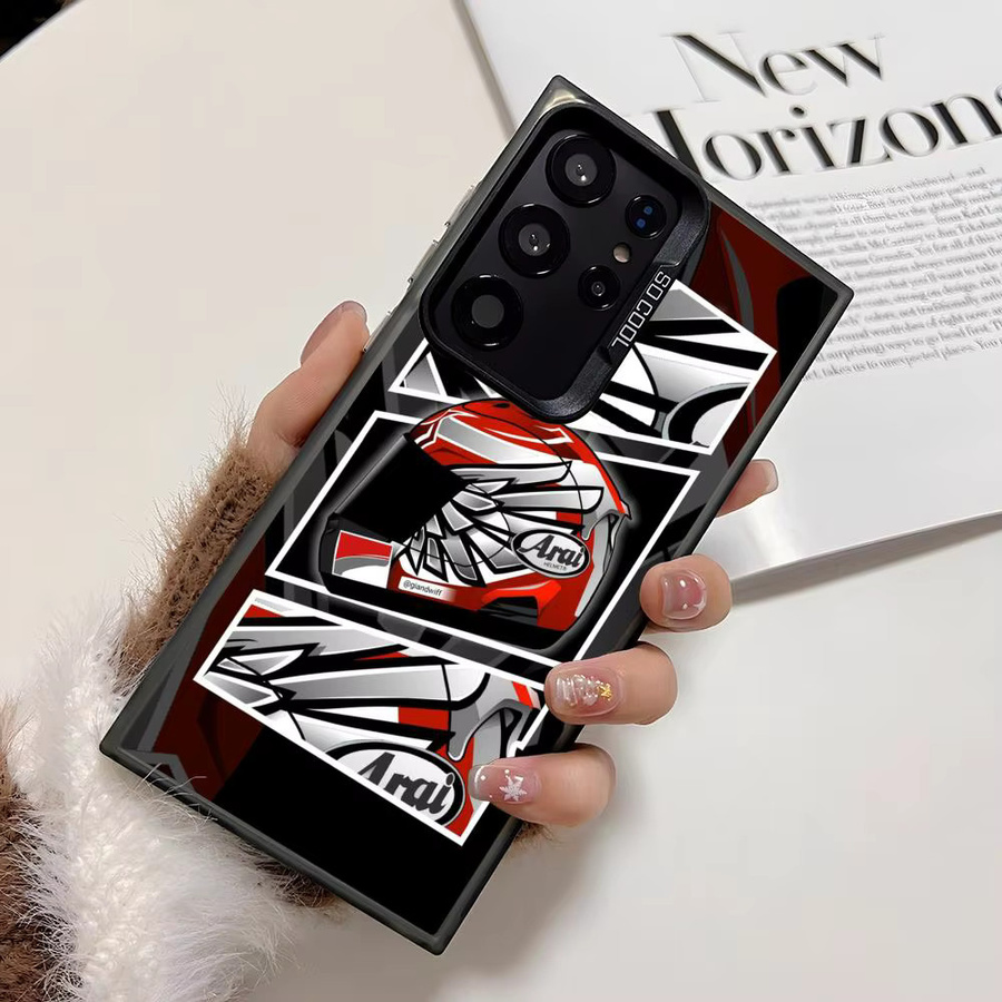 Silikon Handyhülle im Arai Moto Helm Design für Samsung Galaxy S25 S24 S23 S22 S21 S20 Ultra in Silber und Bunt - Bild 2